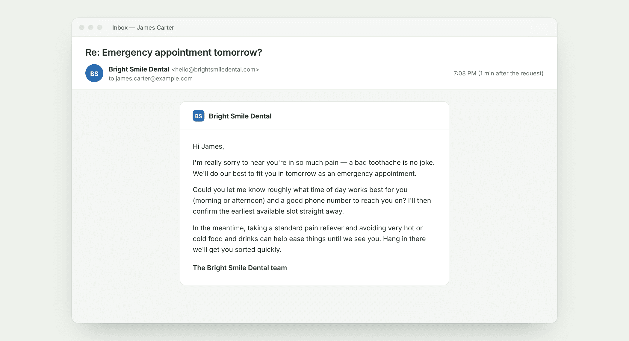 Example of a message sent by the system: Reply to every lead in under a minute