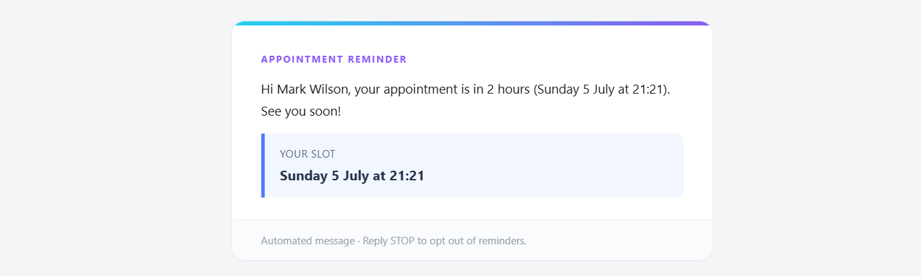 The reminder the client gets