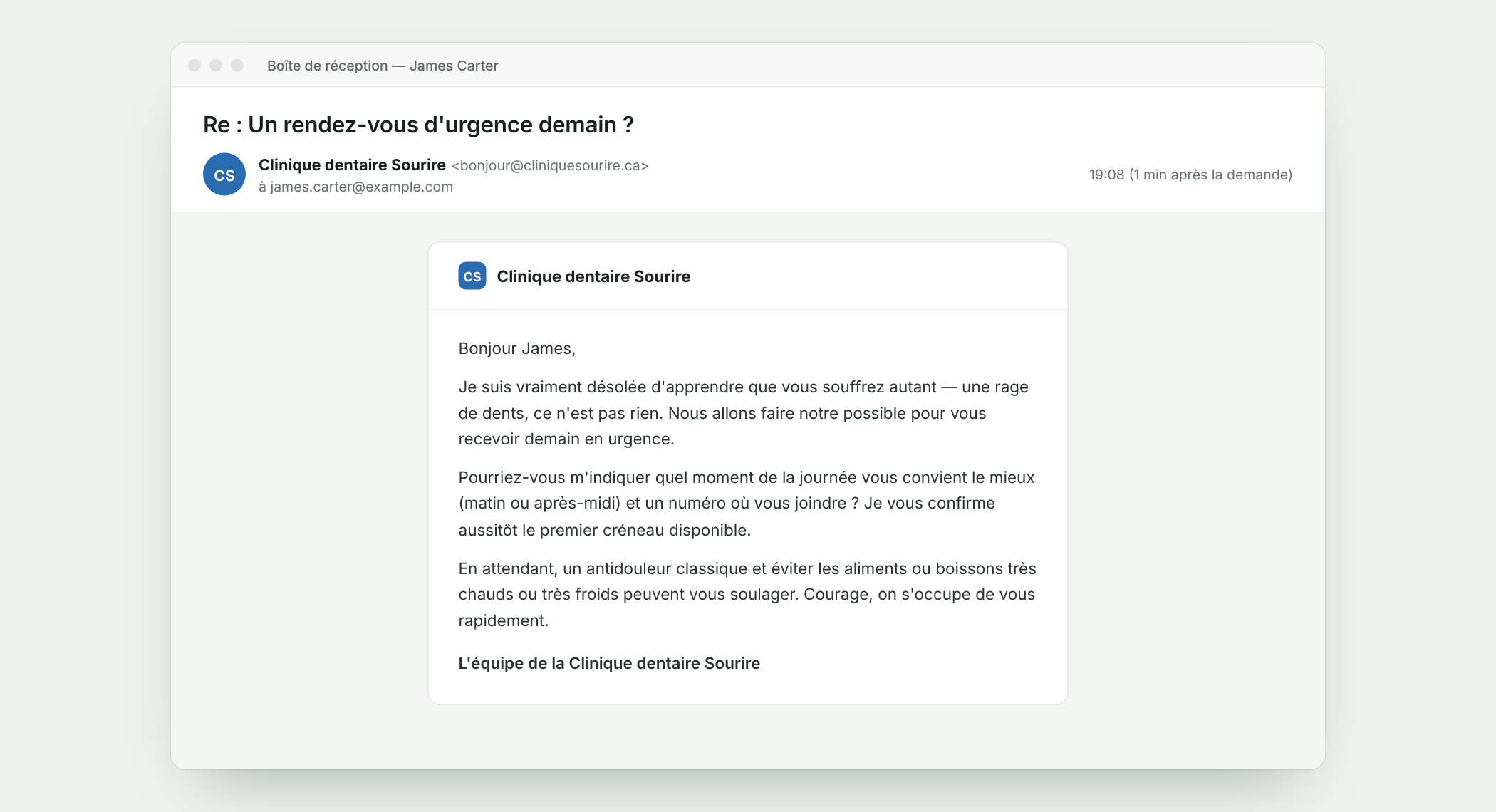 Ce que reçoit le client