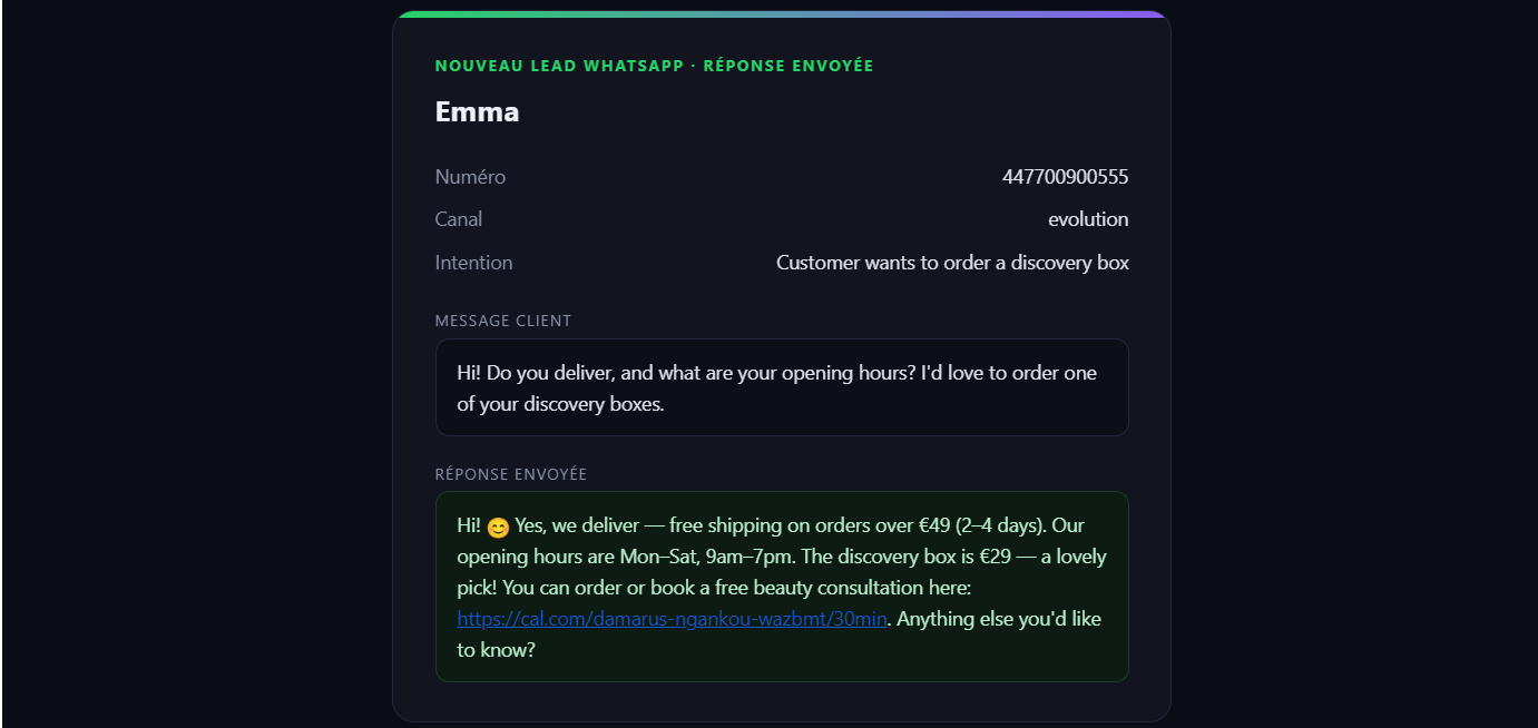 The reply to the customer